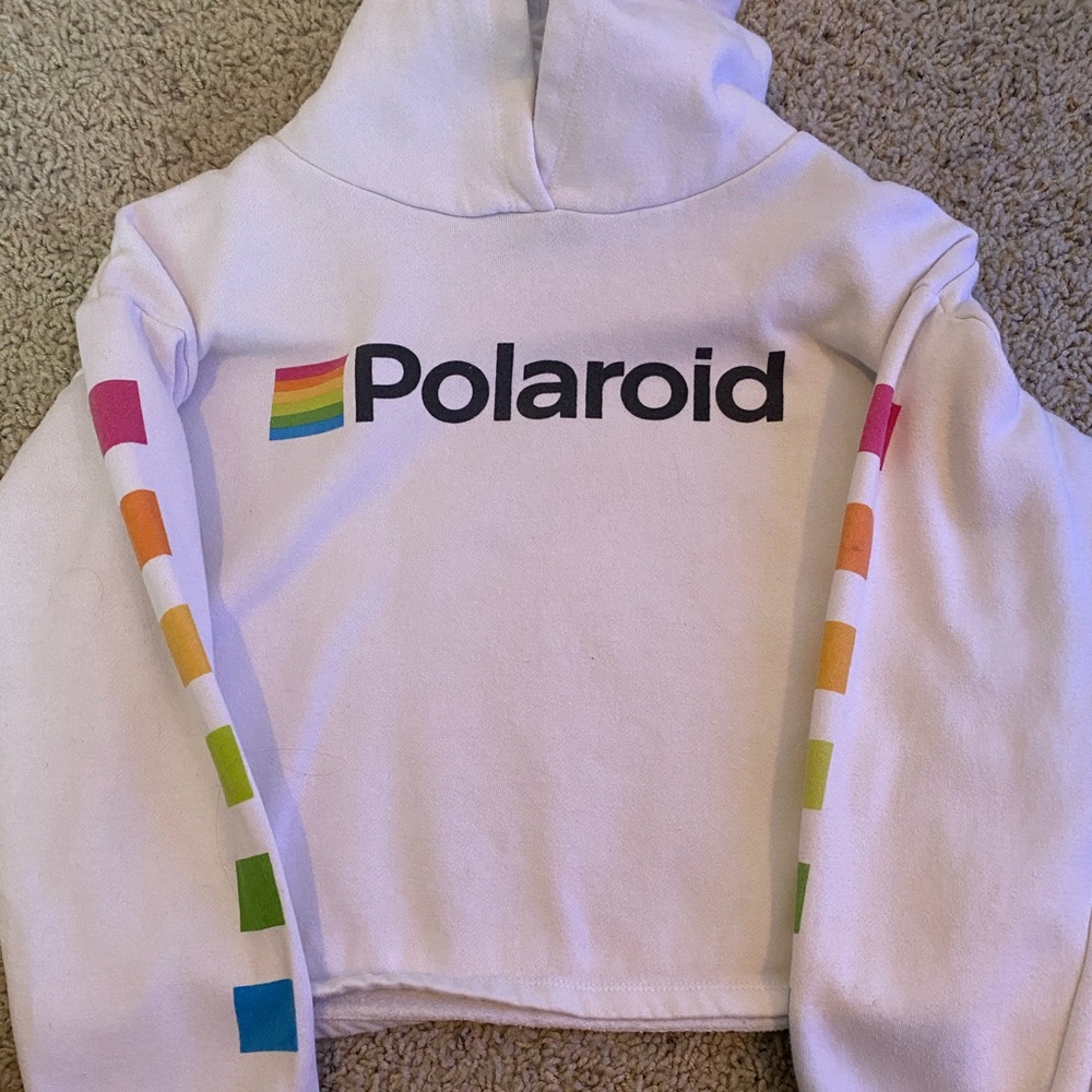 White Polaroid Cropped Hoodie